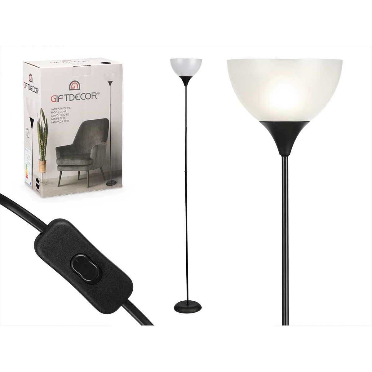 Golvlampa Gift Decor Vit Svart 60 W 220-240 V 22 x 185 x 22 cm (2 antal) - 2