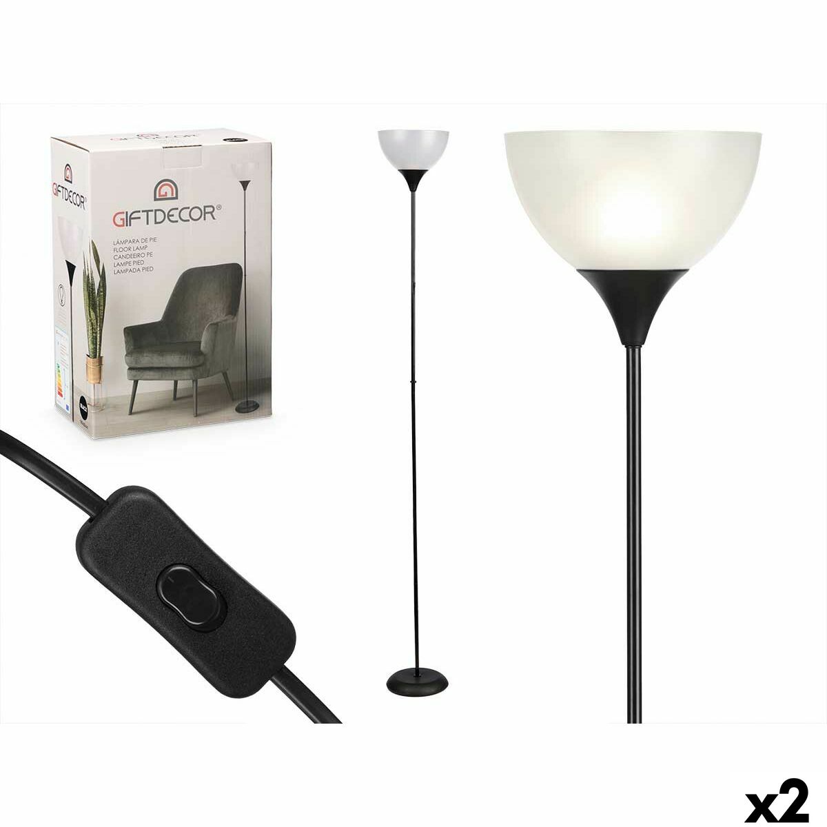 Golvlampa Gift Decor Vit Svart 60 W 220-240 V 22 x 185 x 22 cm (2 antal)