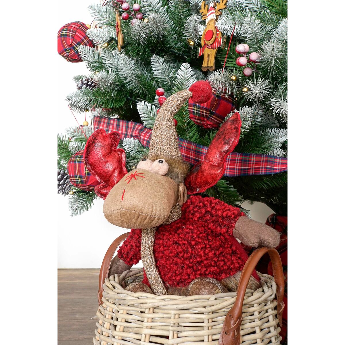 Julgranskula DKD Home Decor Röd Grå Ren 27 x 19 x 32 cm (2 antal) - 2