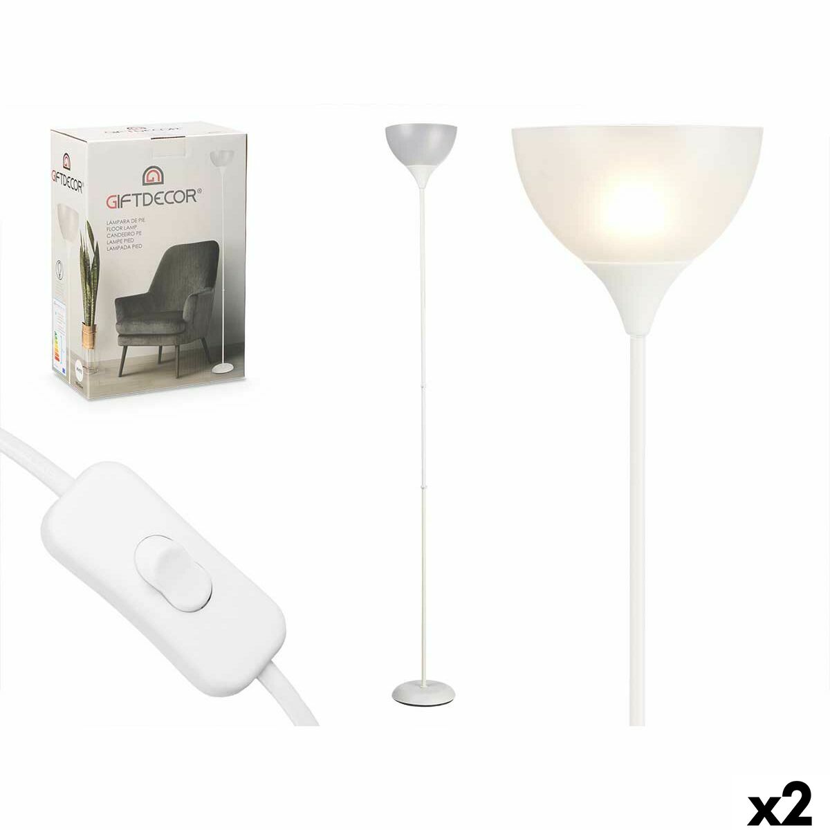 Golvlampa Gift Decor Vit 60 W 220-240 V 22 x 185 x 22 cm (2 antal)