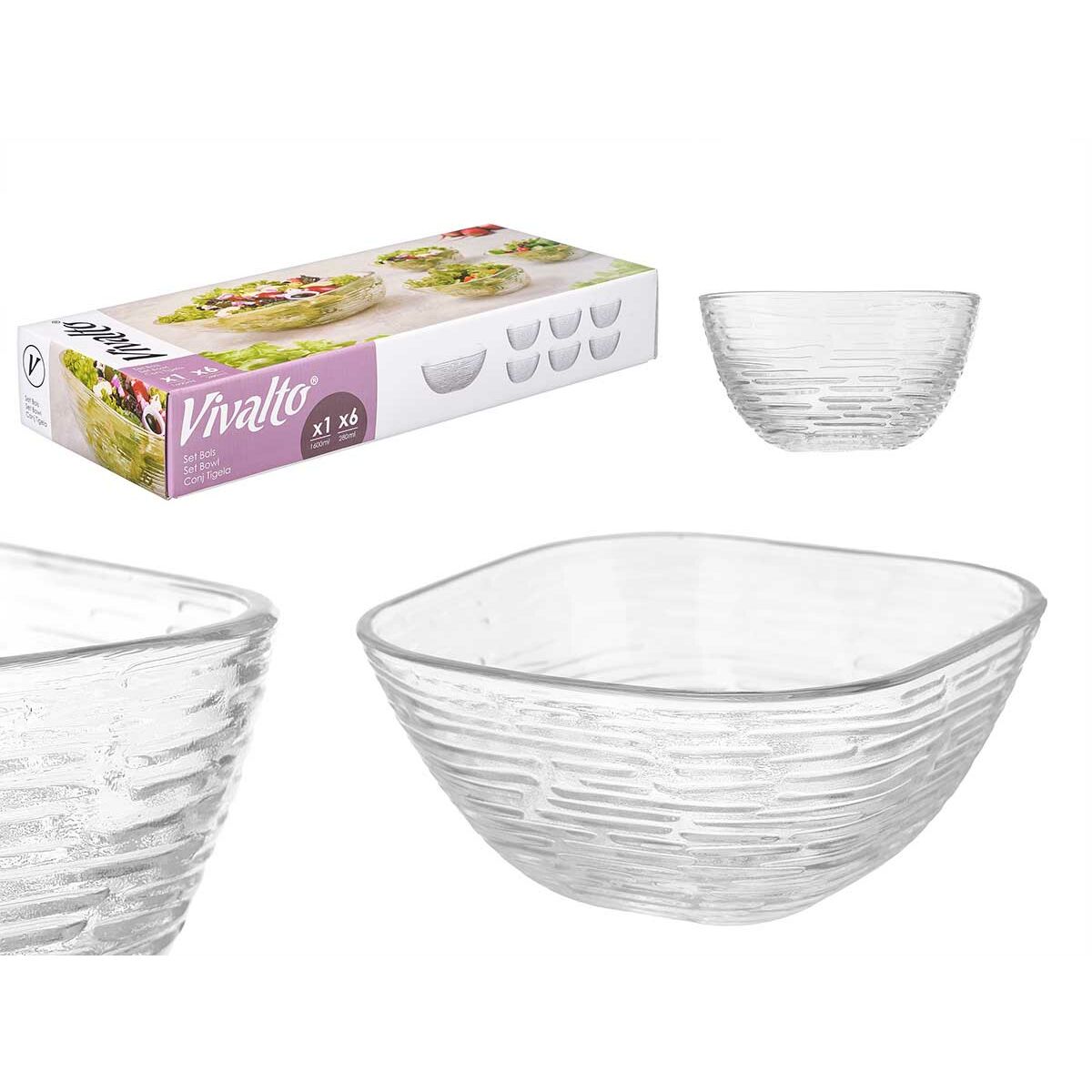 Edénykészlet Vivalto TP70165L/BH Transparent Glas 20 x 20 x 8 cm 10,3 x 10,3 x 5,5 cm (4 antal) - 2