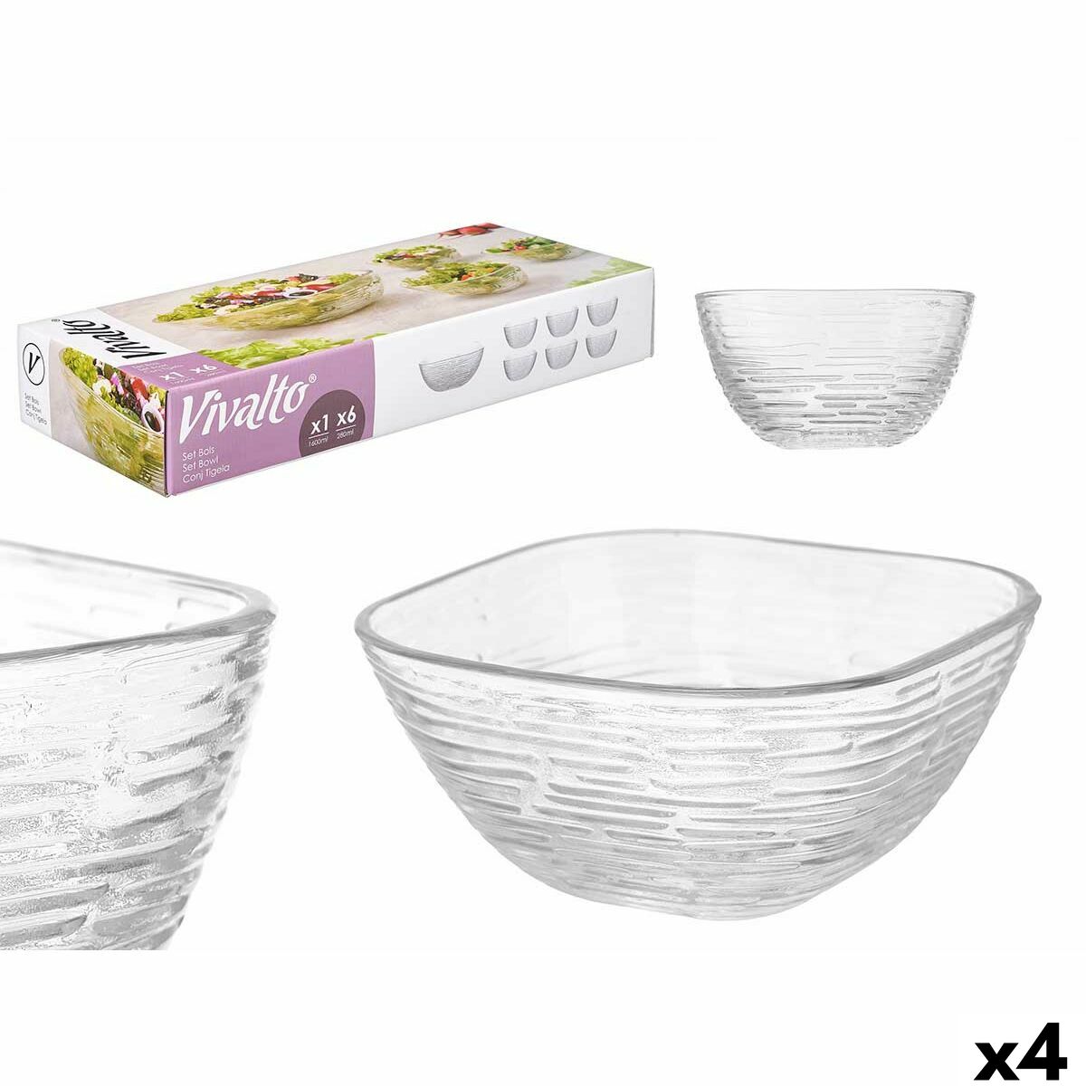 Edénykészlet Vivalto TP70165L/BH Transparent Glas 20 x 20 x 8 cm 10,3 x 10,3 x 5,5 cm (4 antal)