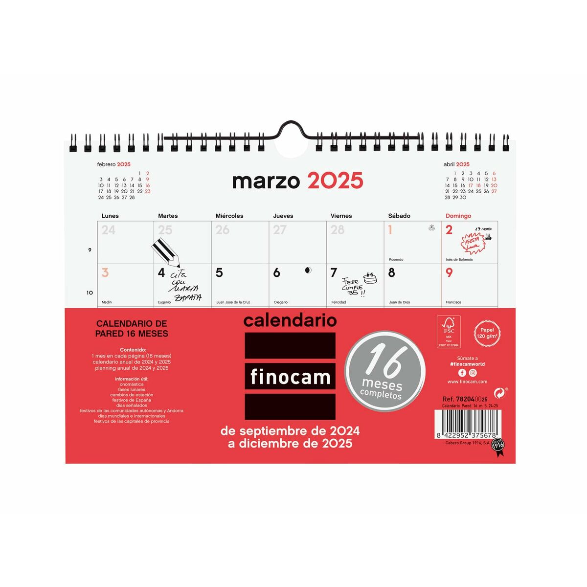 Väggkalender Finocam Papper 2024-2025 21 x 15 cm 16 Månader - 2
