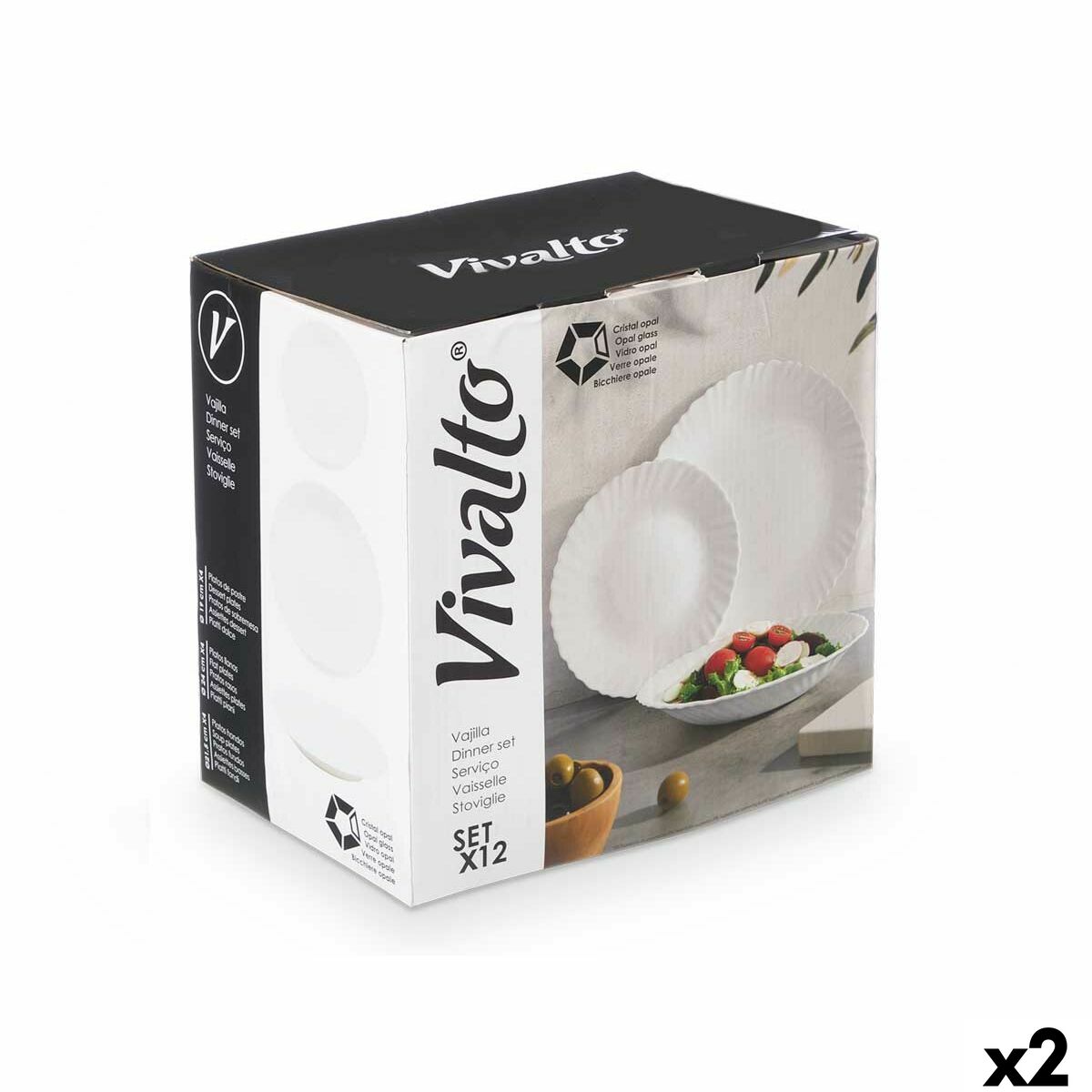 Servissats Vivalto Vit Opalinglas (2 antal)