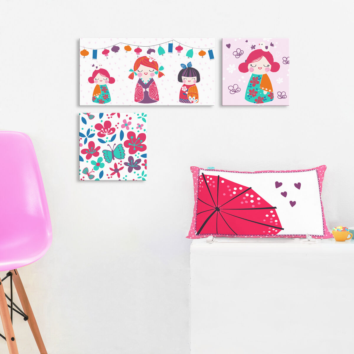 Kanvas HappyFriday Moshi Moshi Cherry blossom Multicolour 27 x 27 cm - 3