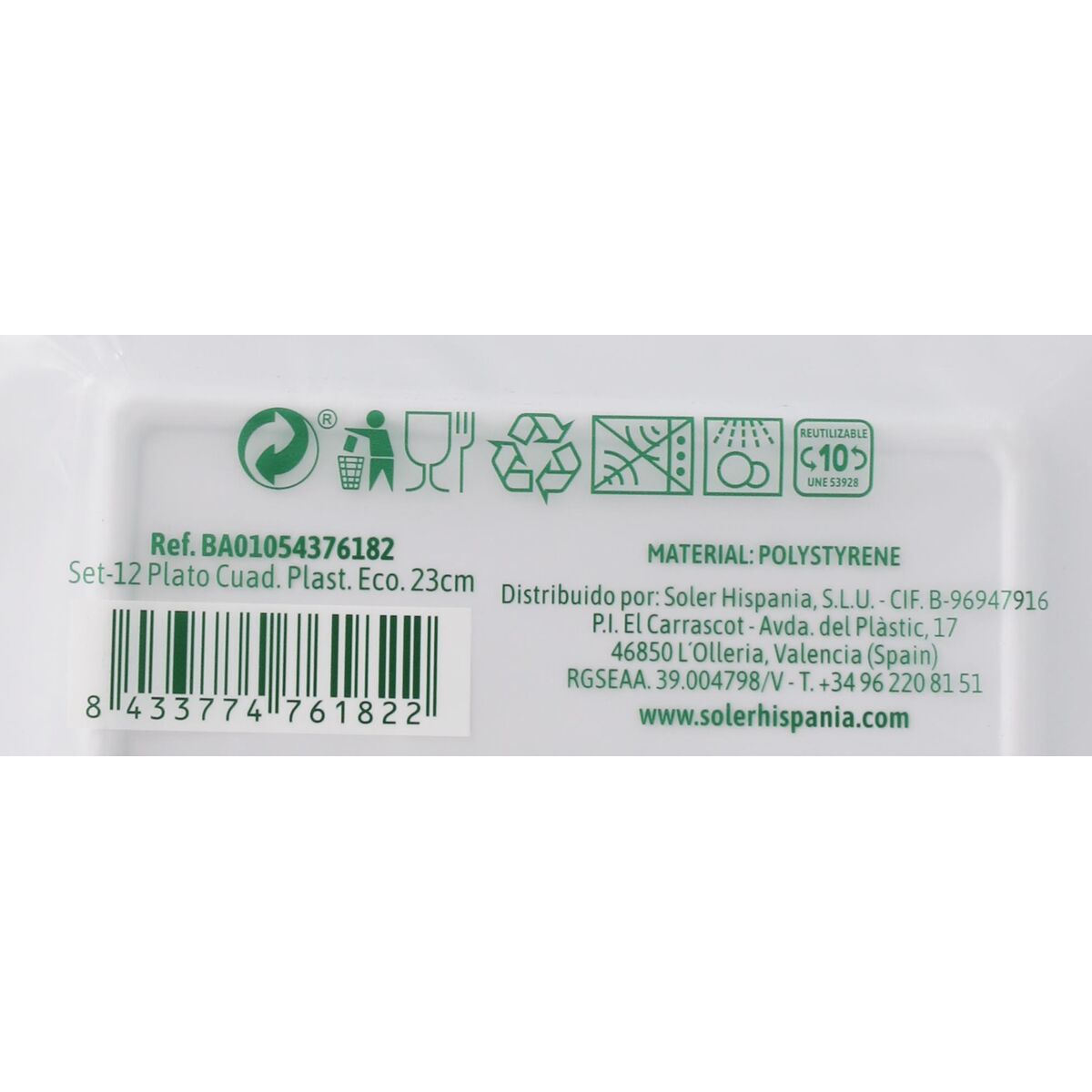 Set med återanvändbara tallrikar Algon Vit Plast 23 x 23 x 2 cm (24 antal) - 5