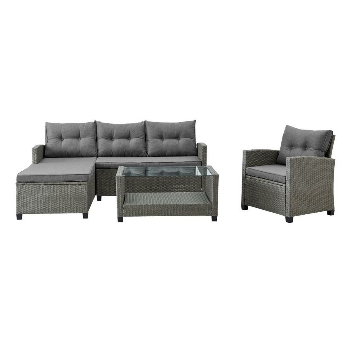 Trädgårdssoffa DKD Home Decor Grå 120 x 65 x 77 cm 163 x 45 x 84 cm syntetisk rattan Härdat glas