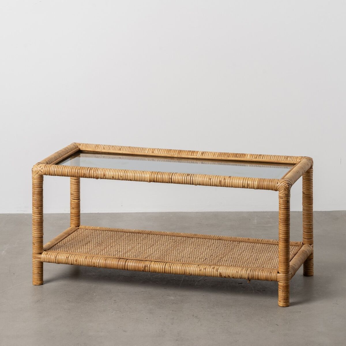 Soffbord Beige Glas Rattan 90 x 40 x 42 cm - 2
