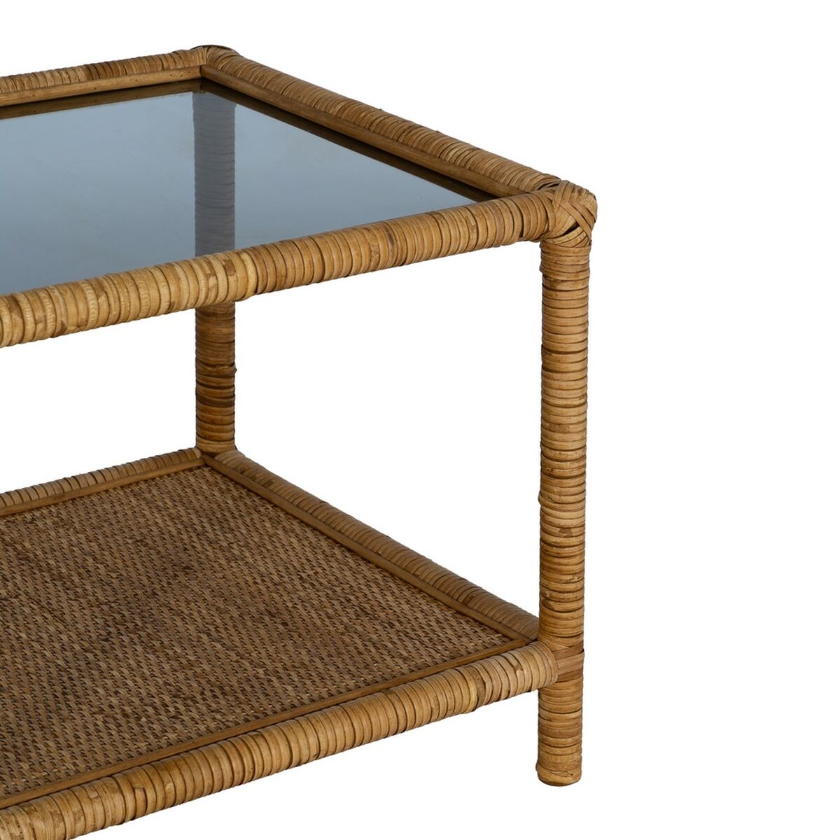 Soffbord Beige Glas Rattan 90 x 40 x 42 cm - 6