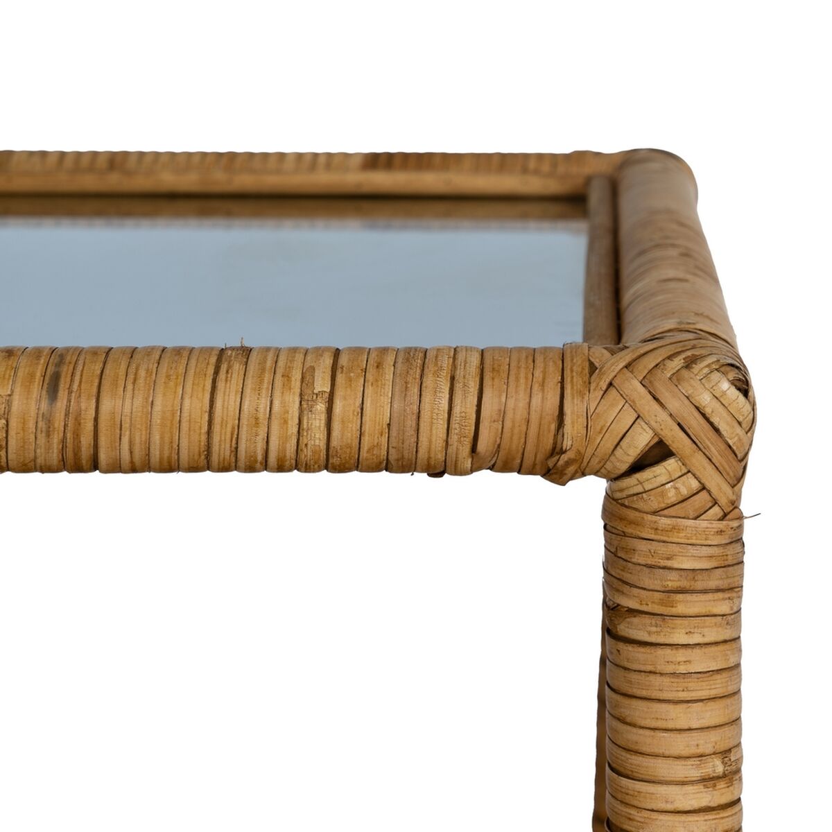 Soffbord Beige Glas Rattan 90 x 40 x 42 cm - 5