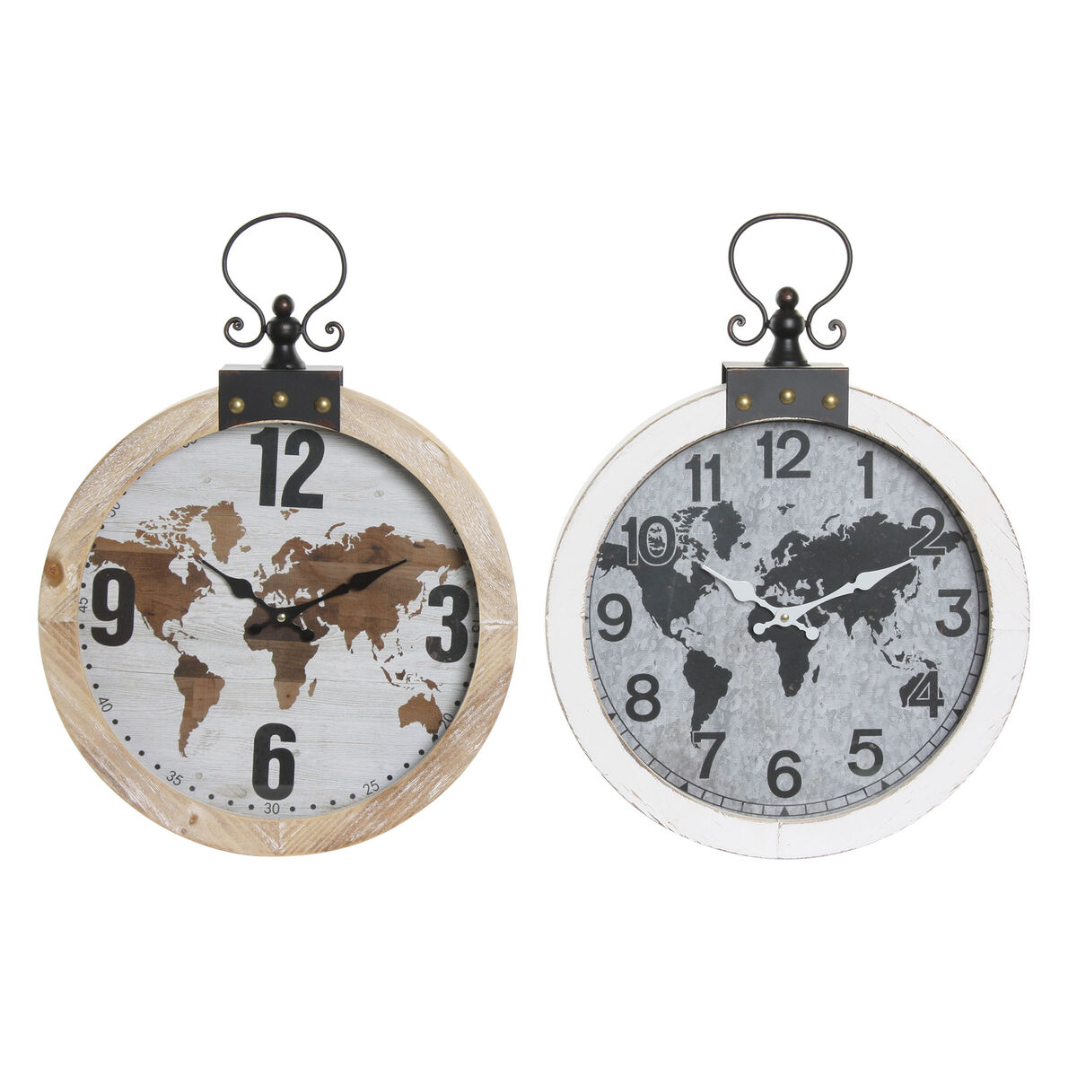 Väggklocka DKD Home Decor 40 x 4 x 54 cm Glas Järn Trä MDF Världskarta (2 antal) - 4