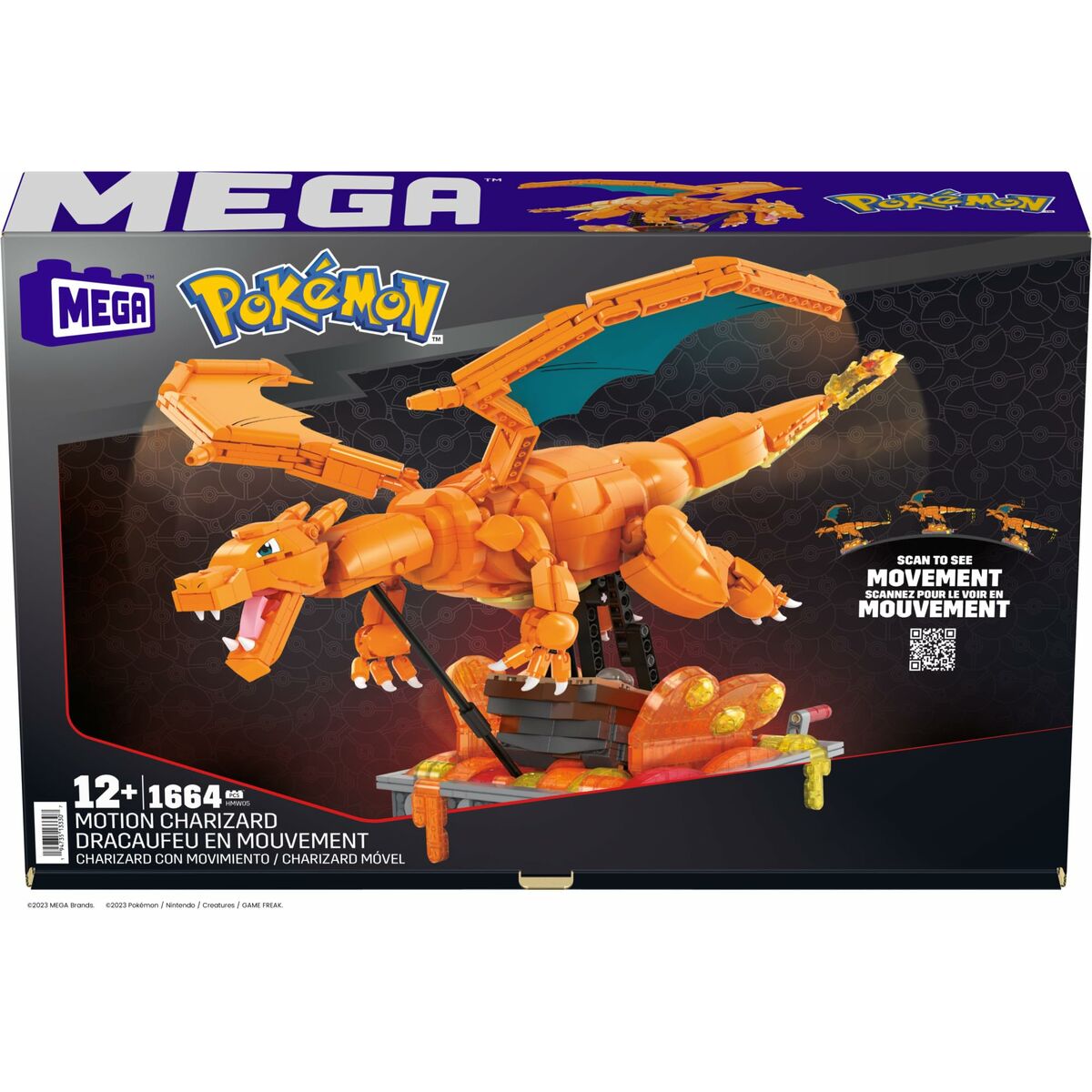 Konstruktionssats Pokémon Mega Construx -  Motion Charizard 1664 Delar - 2