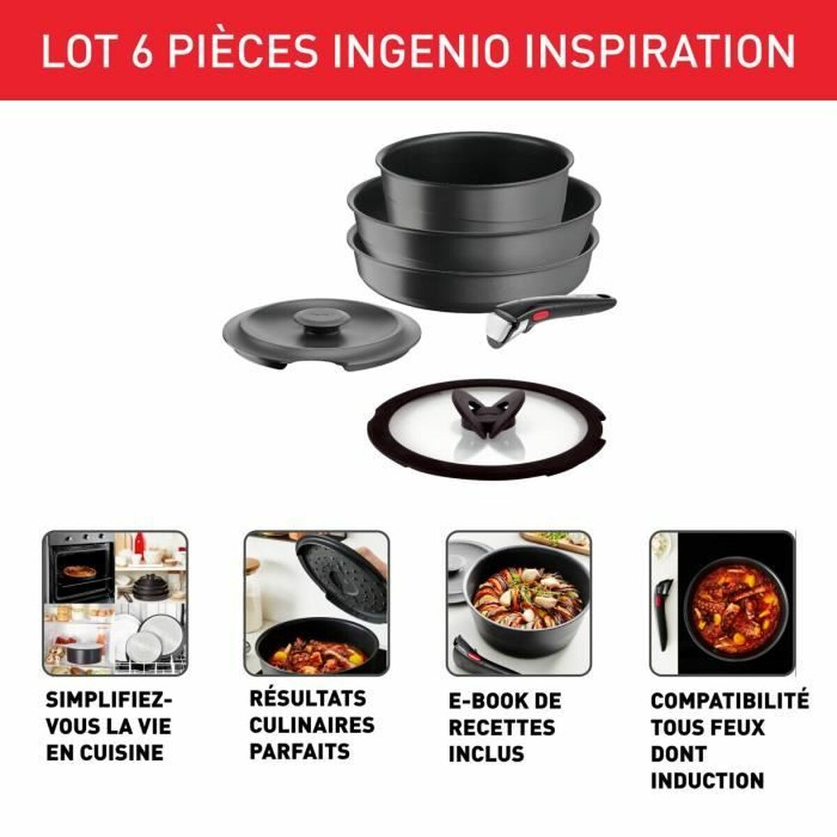 Kastrullset Tefal Ingenio Grå 6 Delar - 2