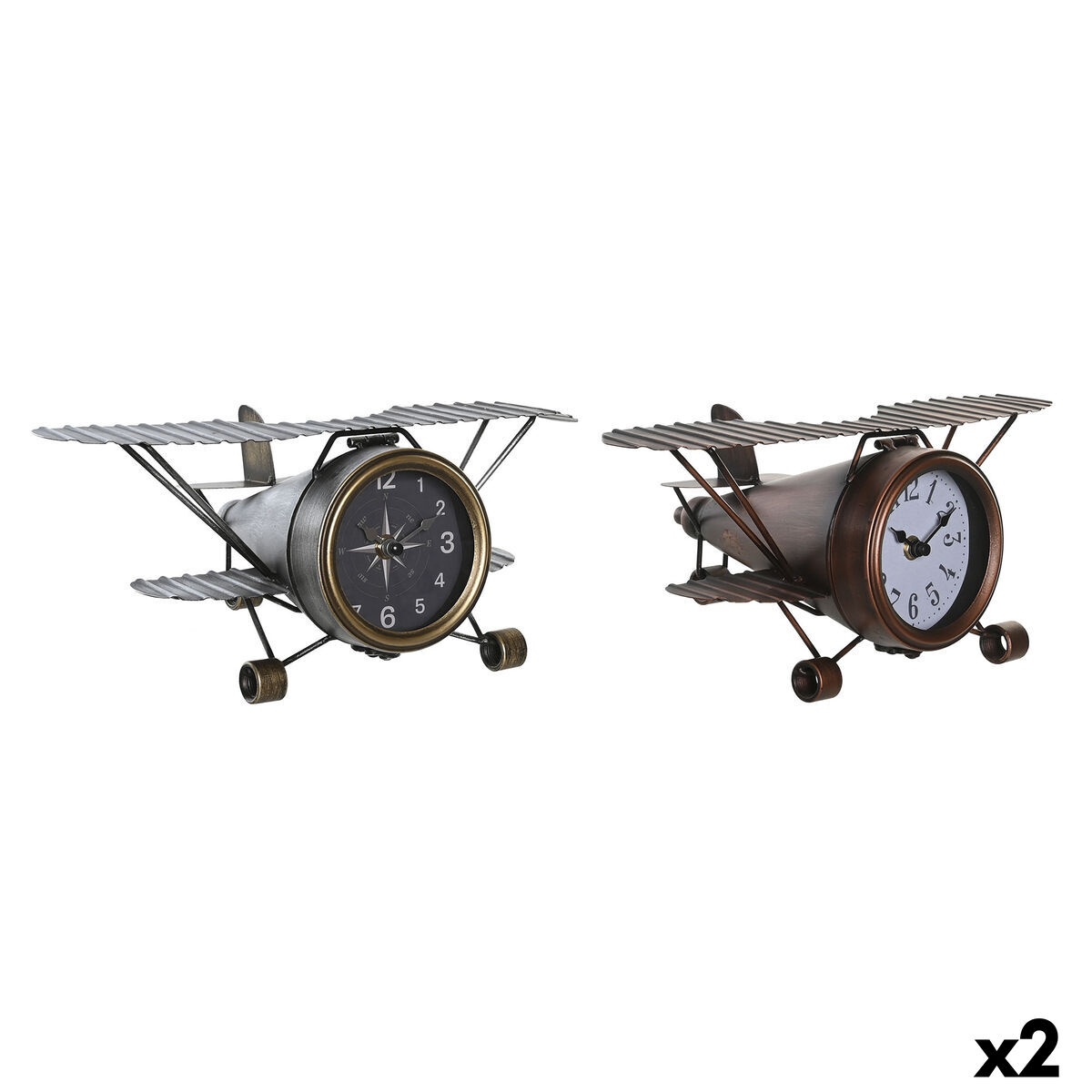 bordsklocka DKD Home Decor Gyllene Silvrig Flygplan (2 antal) - 8
