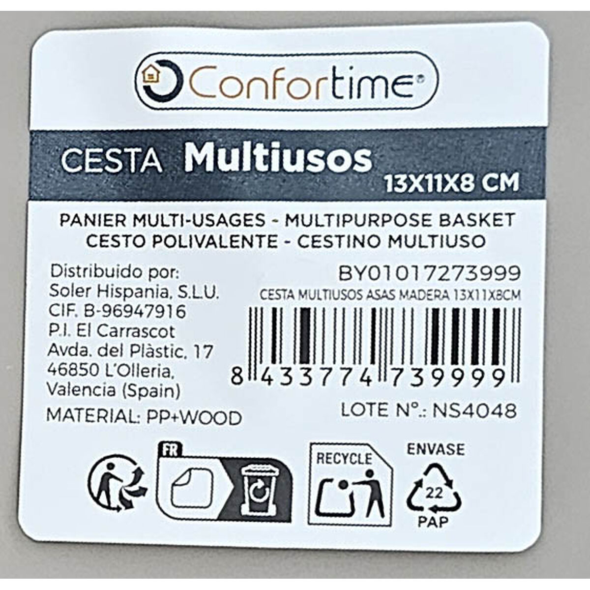 Multifunktionell korg Confortime Plast Med handtag Trä 13 x 11 x 8 cm (36 antal) - 9