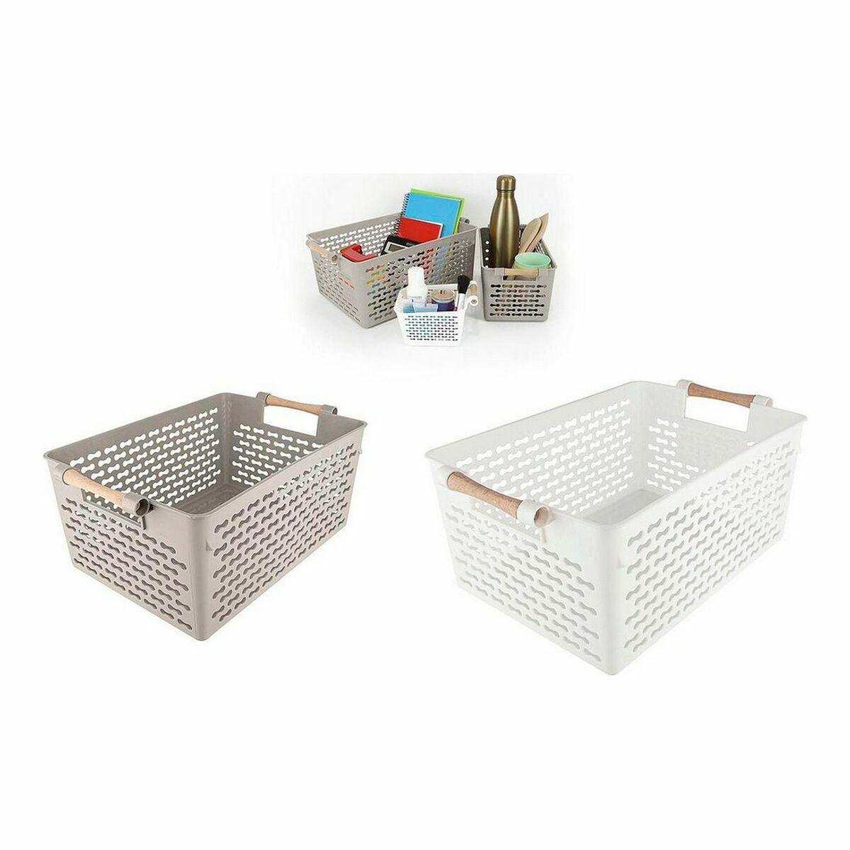 Multifunktionell korg Confortime Trä 37 x 23 x 15 cm (18 antal) - 4