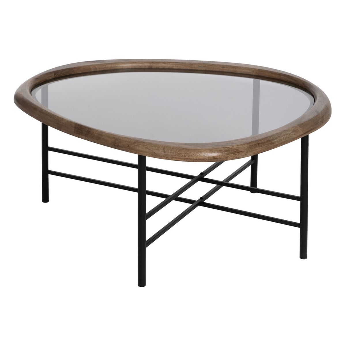 Soffbord Svart Naturell Glas Järn Gummiträ 76 x 81 x 38 cm
