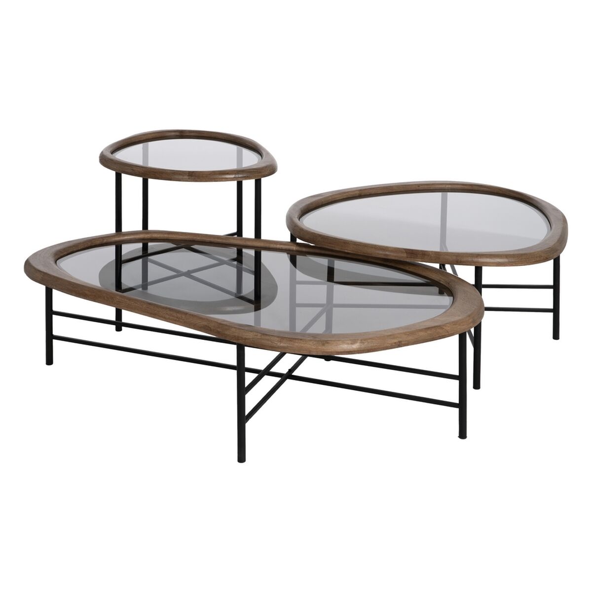 Soffbord Svart Naturell Glas Järn Gummiträ 76 x 81 x 38 cm - 3
