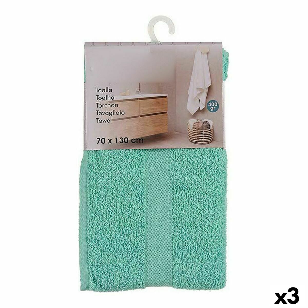 Badhandduk Berilo 5313 Turkos 80 % bomull 20 % Polyester 70 x 0,5 x 130 cm (3 antal) - 3