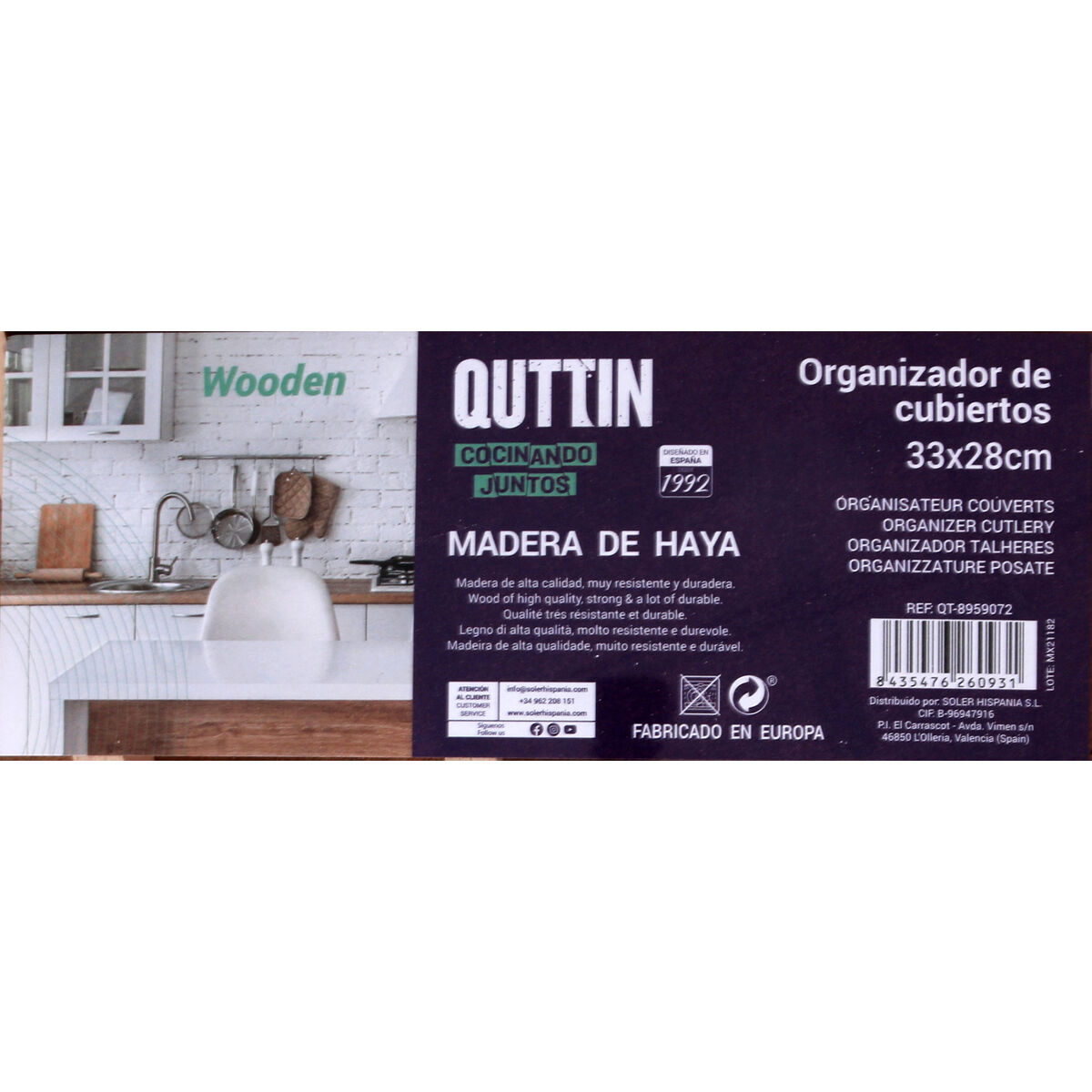 Besticks-sortering Quttin Quttin Trä 33 x 28 x 3,5 cm (12 antal) - 4