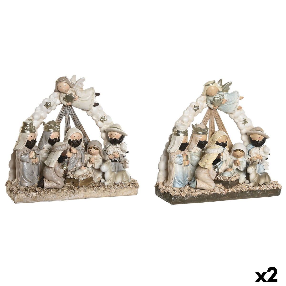 Julkrubba-set DKD Home Decor Blå Vit Brun Harts 23,5 x 8 x 20,5 cm (2 antal) - 3