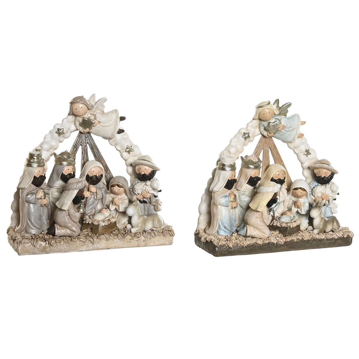 Julkrubba-set DKD Home Decor Blå Vit Brun Harts 23,5 x 8 x 20,5 cm (2 antal)