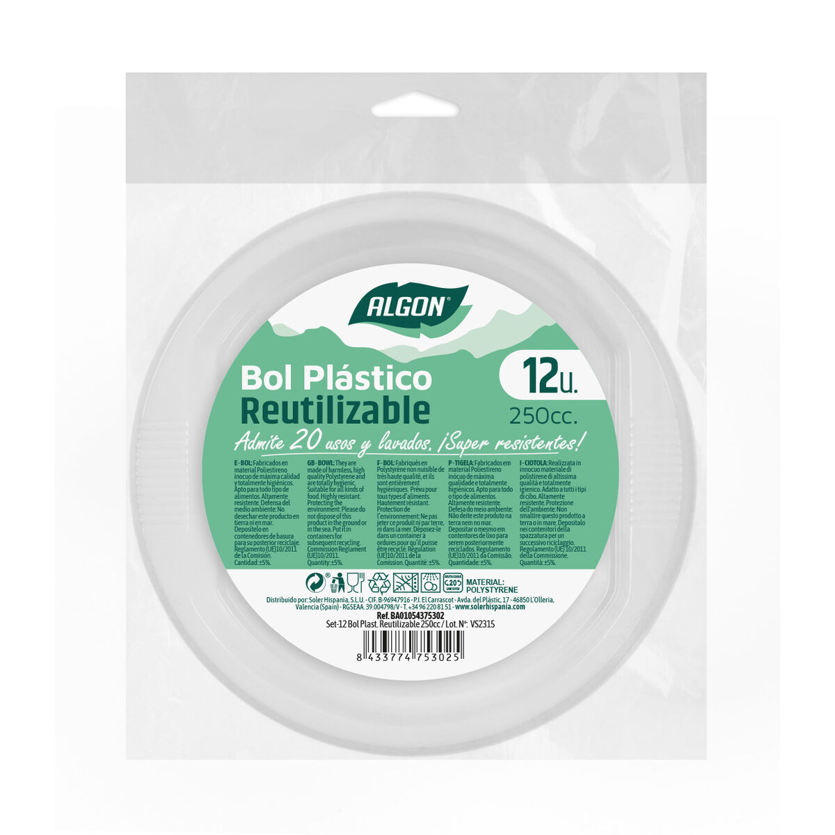 Set med återanvändbara skålar Algon Rund Vit 250 ml 12 x 12 x 5 cm Plast 12 antal - 4