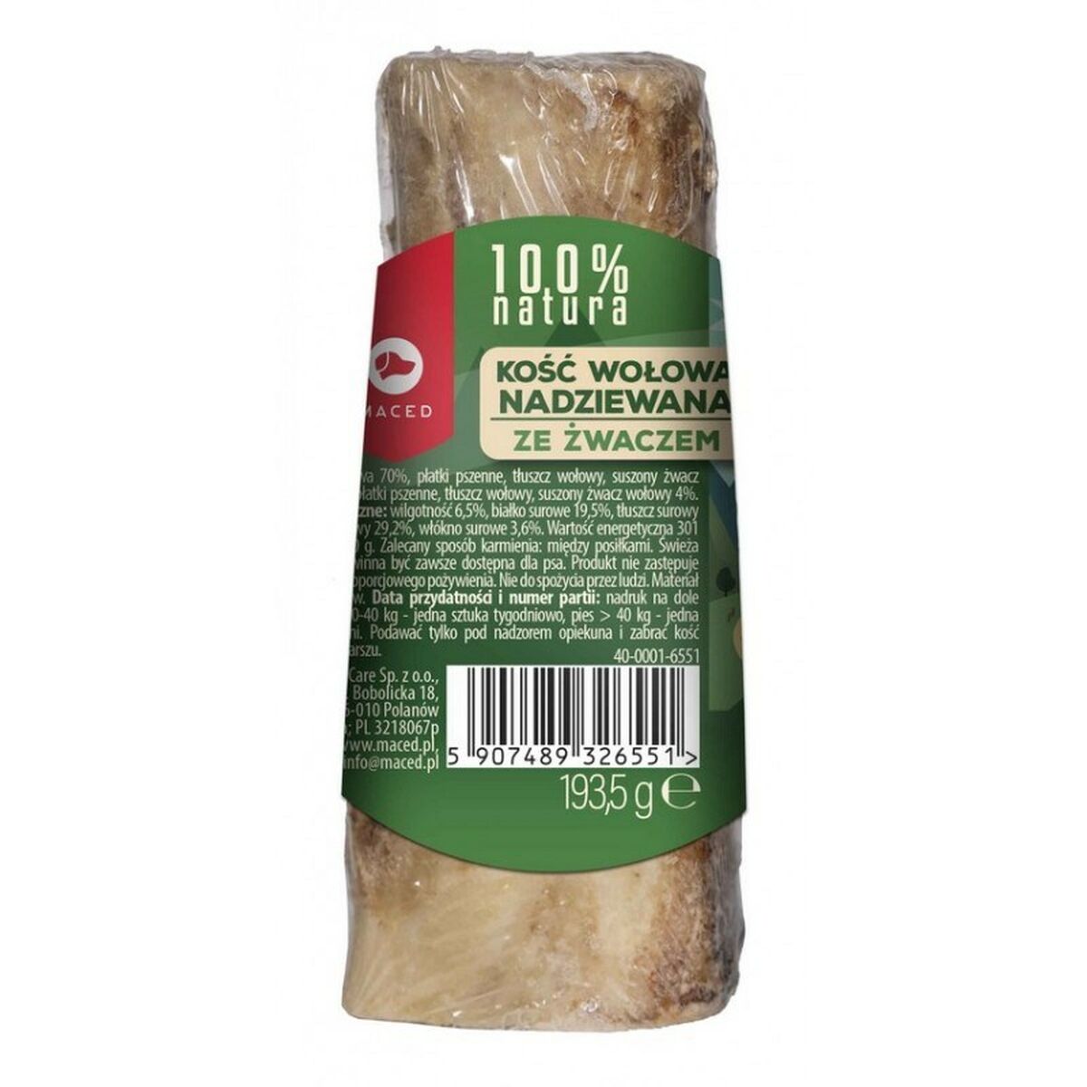 Tuggleksak för hundar Maced Bone stuffed with beef rumen Nötkött