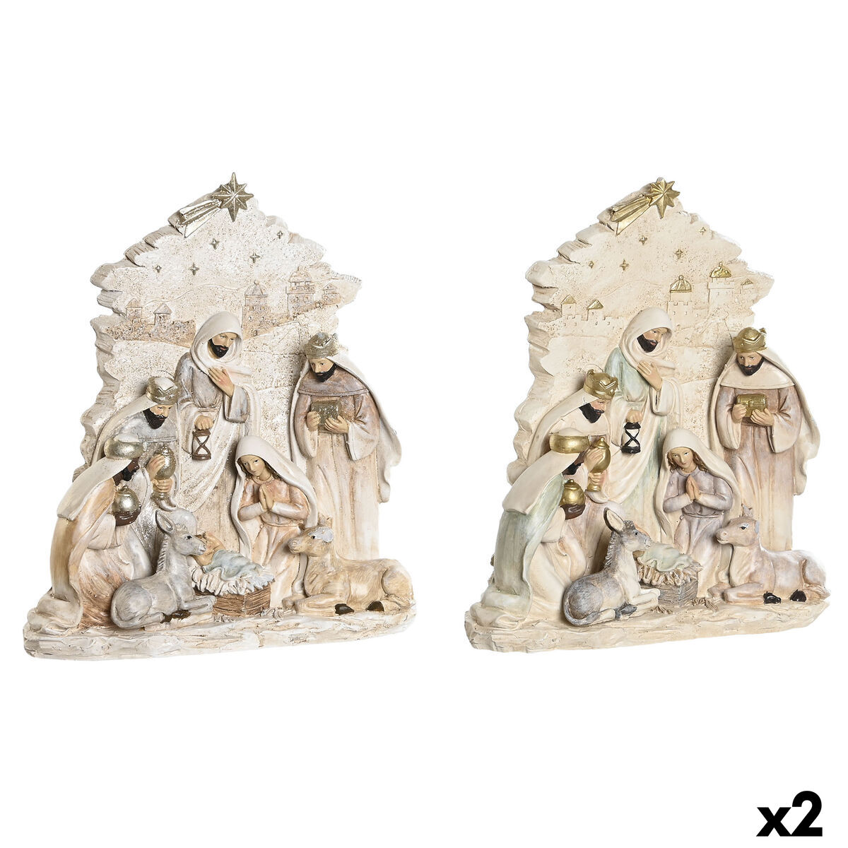 Julkrubba-set DKD Home Decor Blå Vit Rosa Harts 24 x 8 x 27,5 cm (2 antal) - 3