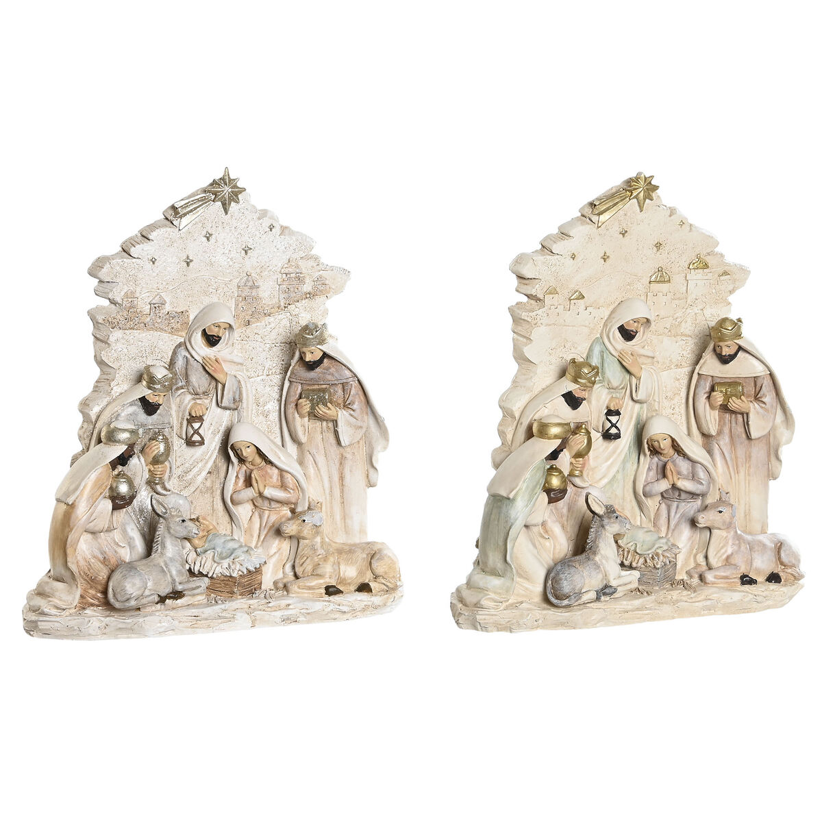 Julkrubba-set DKD Home Decor Blå Vit Rosa Harts 24 x 8 x 27,5 cm (2 antal)