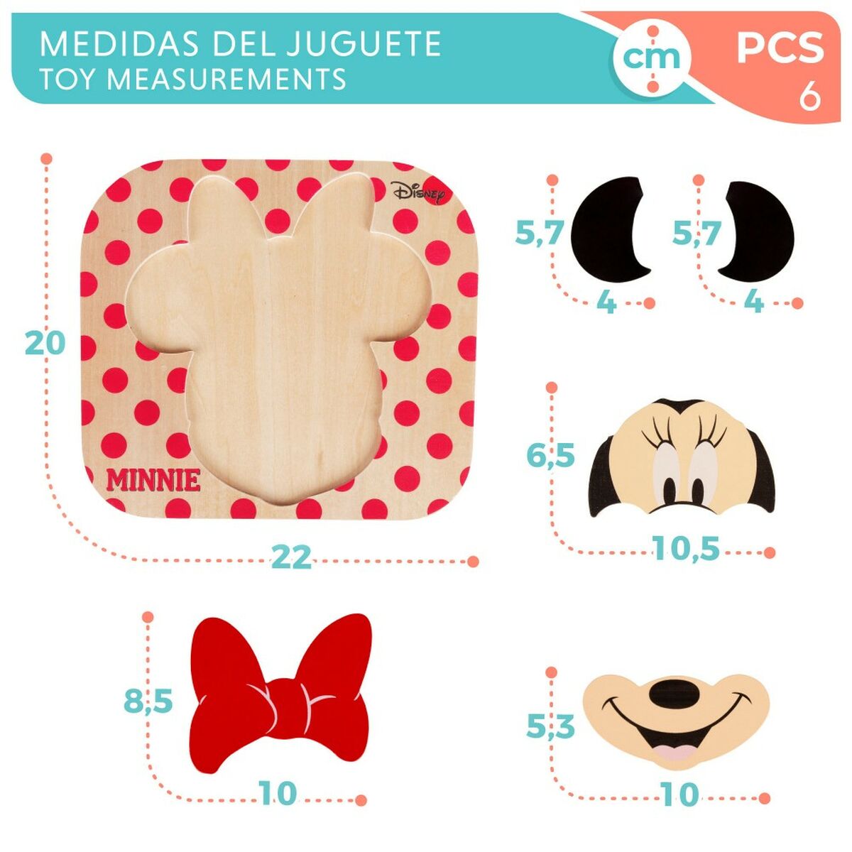Barnpussel i trä Disney Minnie Mouse + 12 månader 6 Delar (12 antal) - 3
