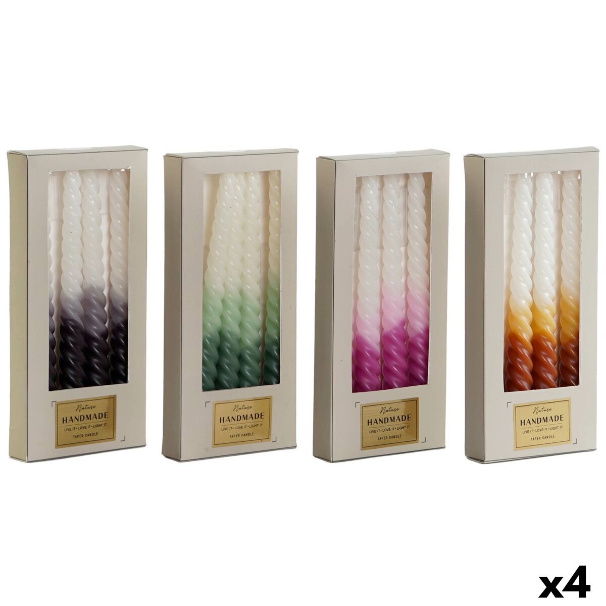 Set med levande ljus DKD Home Decor Dvobarvna 2 x 2 x 25 cm 2 x 2 x 20 cm 4 Delar (4 antal) - 4