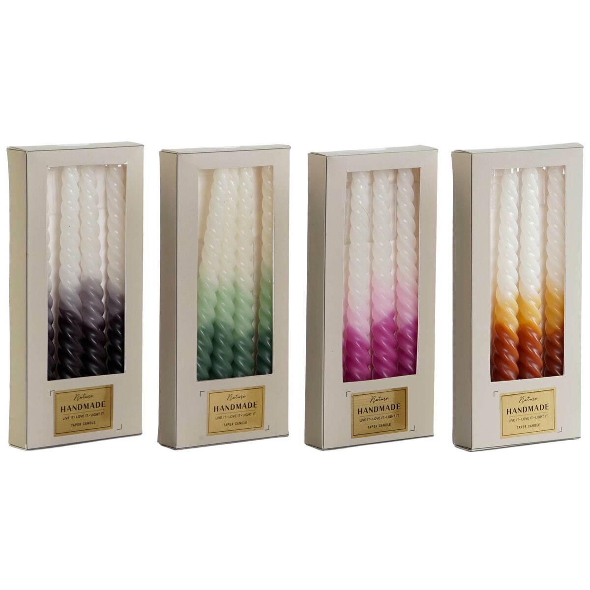 Set med levande ljus DKD Home Decor Dvobarvna 2 x 2 x 25 cm 2 x 2 x 20 cm 4 Delar (4 antal)