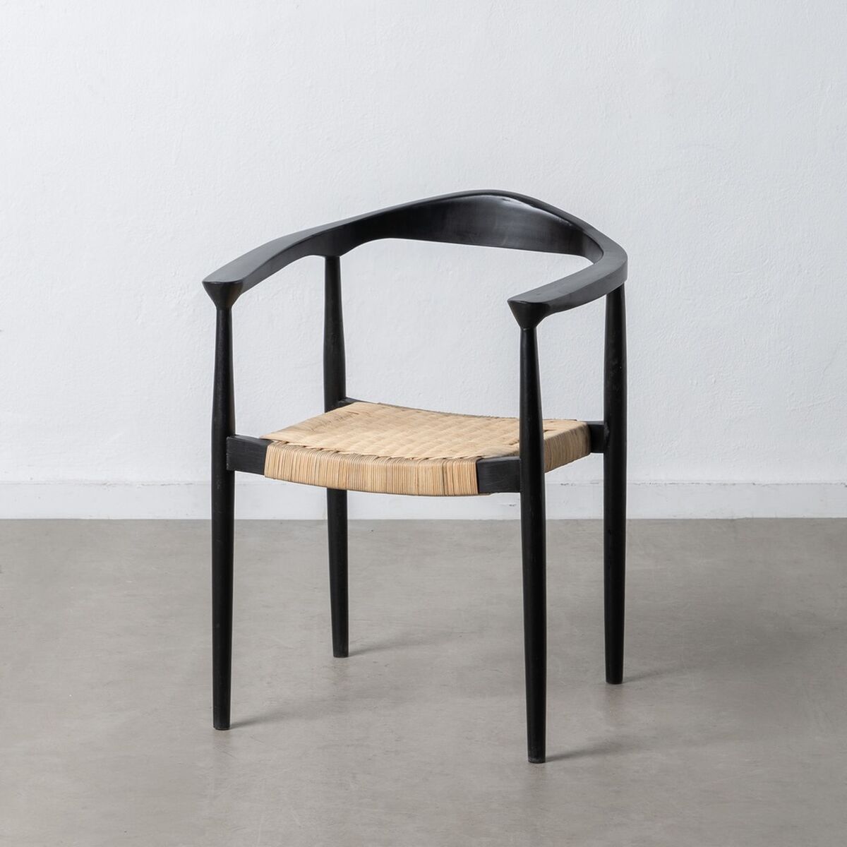 Matsalsstol Svart Naturell Rattan teakträ 59 x 58 x 76,5 cm - 2