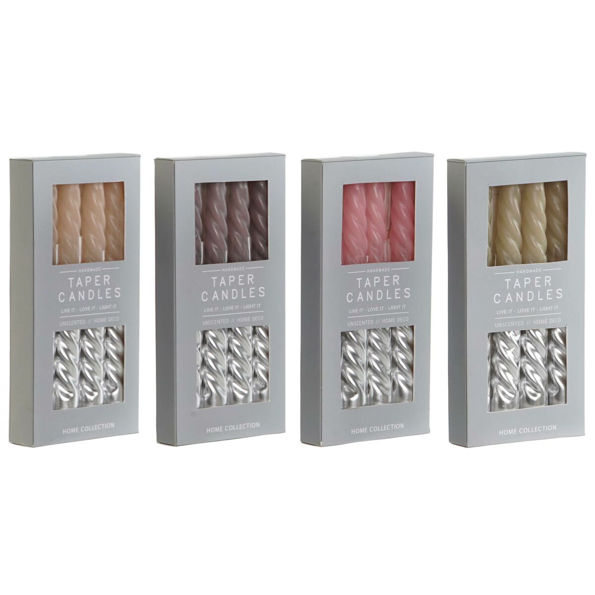 Set med levande ljus DKD Home Decor Dvobarvna 2 x 2 x 18,5 cm 4 Delar (4 antal)