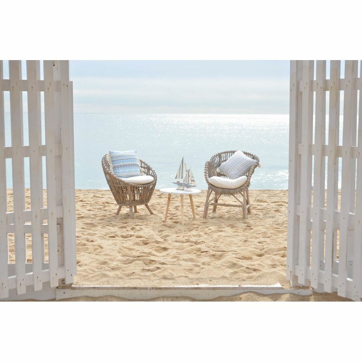 Kerti szék DKD Home Decor Vit Multicolour Naturell Metall 63 x 70 x 85 cm - 2