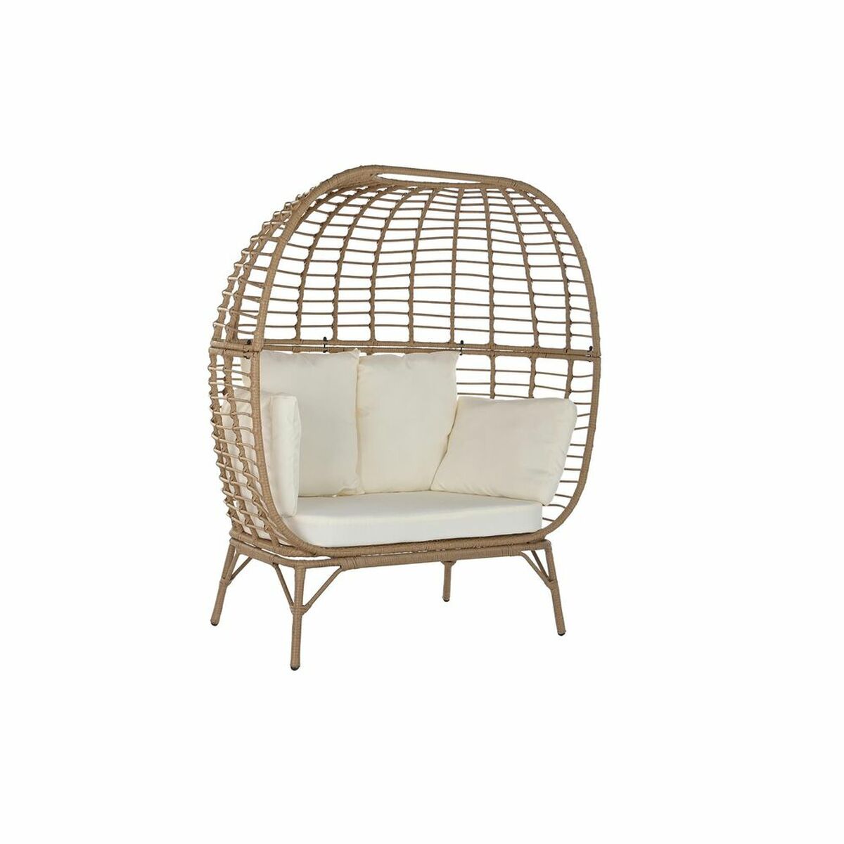 Trädgårdssoffa DKD Home Decor Vit Brun Stål syntetisk rattan 130 x 68 x 146 cm