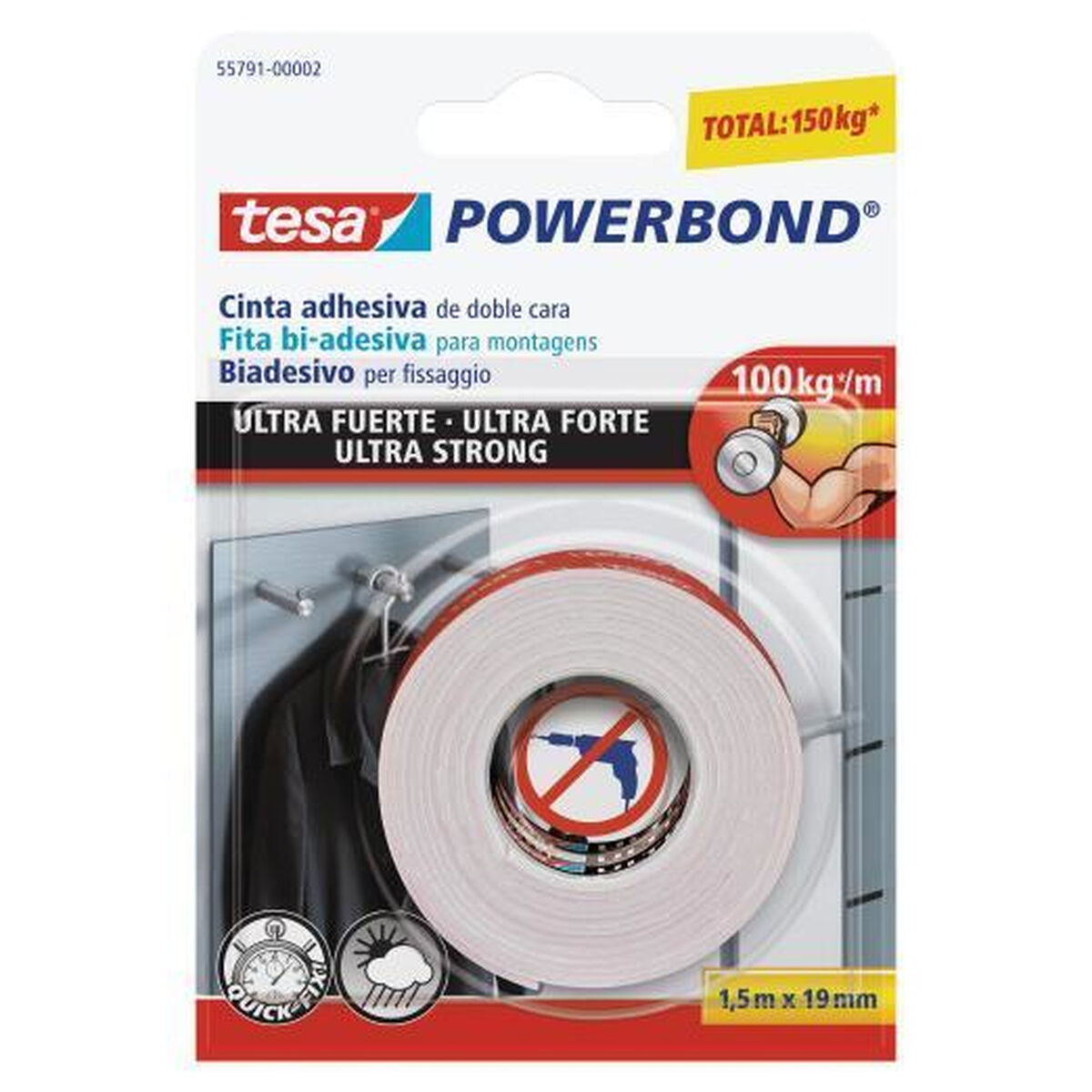 Självhäftande band TESA Powerbond Ultra Strong 1,5 m x 19 mm Vit