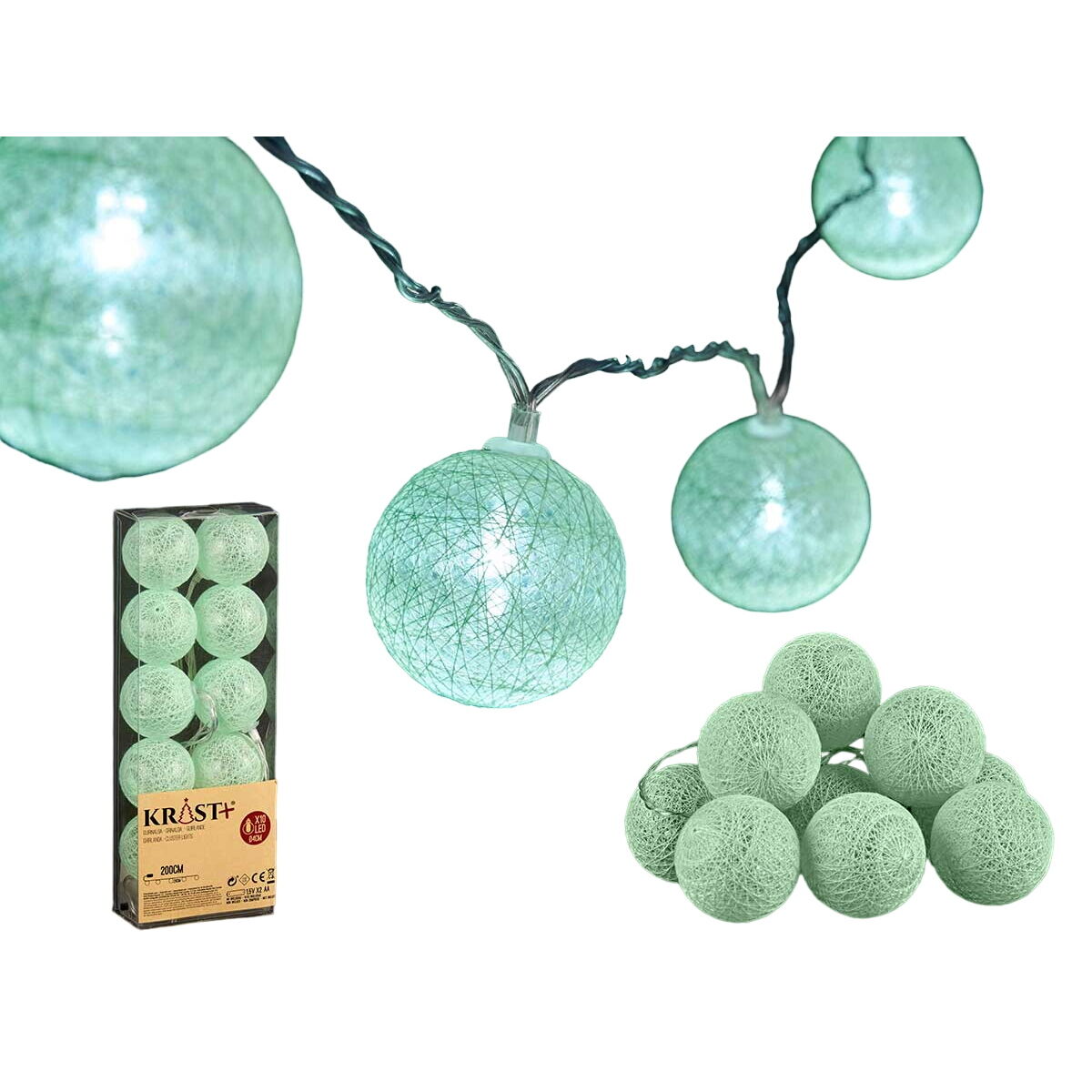 Bollkrans med LED Ø 6 cm Mint 2 m - 2