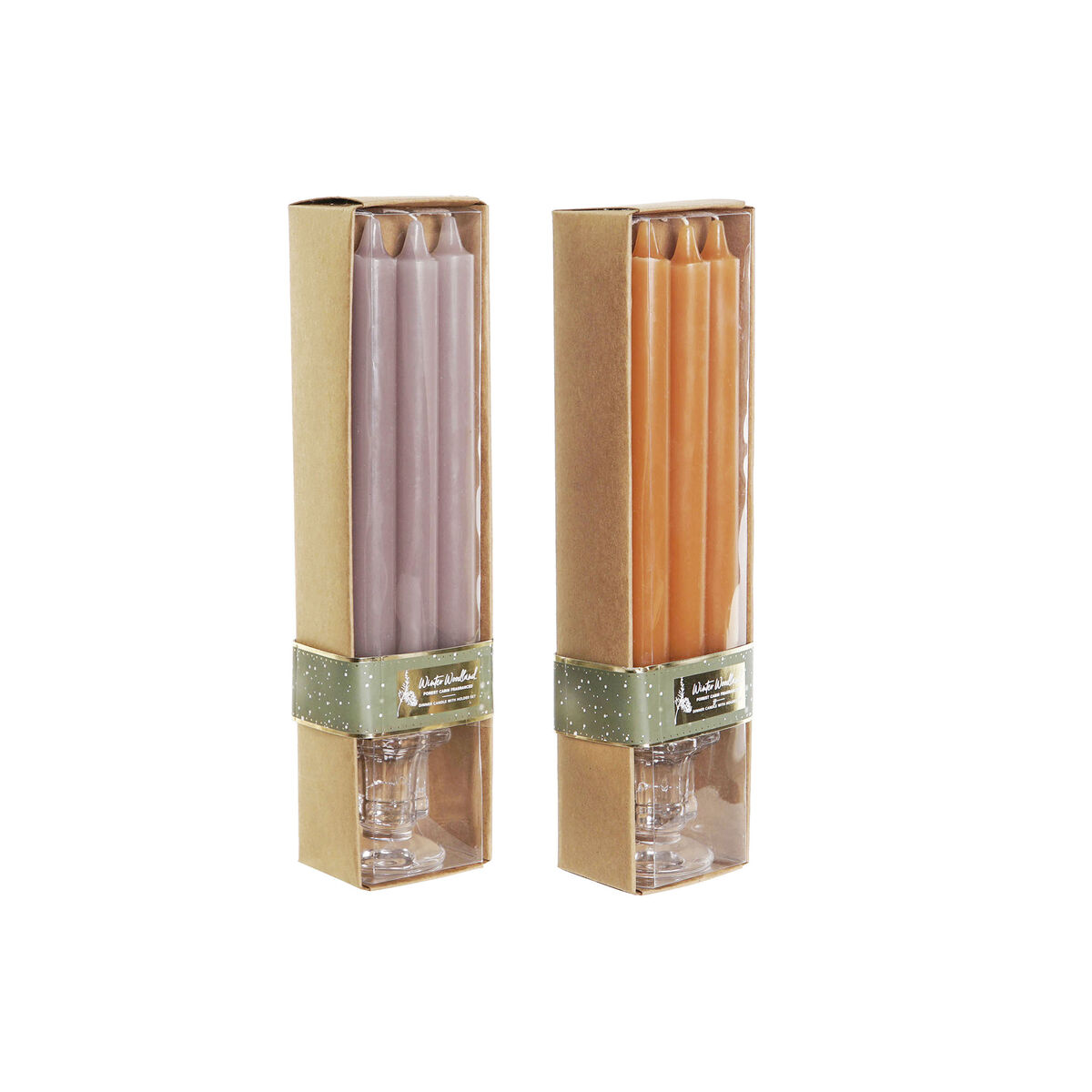 Set med levande ljus DKD Home Decor Grå Orange 2 x 2 x 20 cm 4 Delar (2 antal)