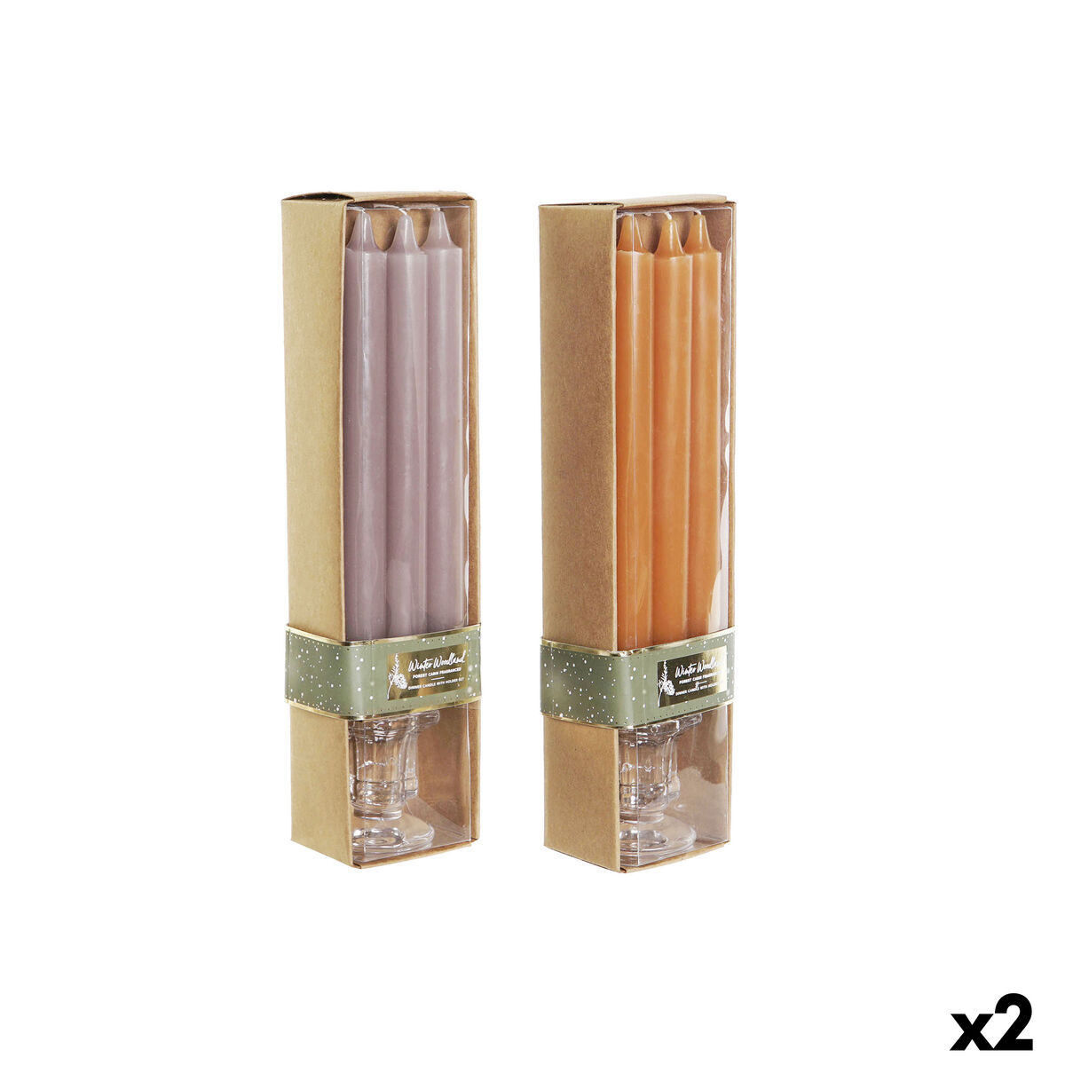 Set med levande ljus DKD Home Decor Grå Orange 2 x 2 x 20 cm 4 Delar (2 antal) - 4