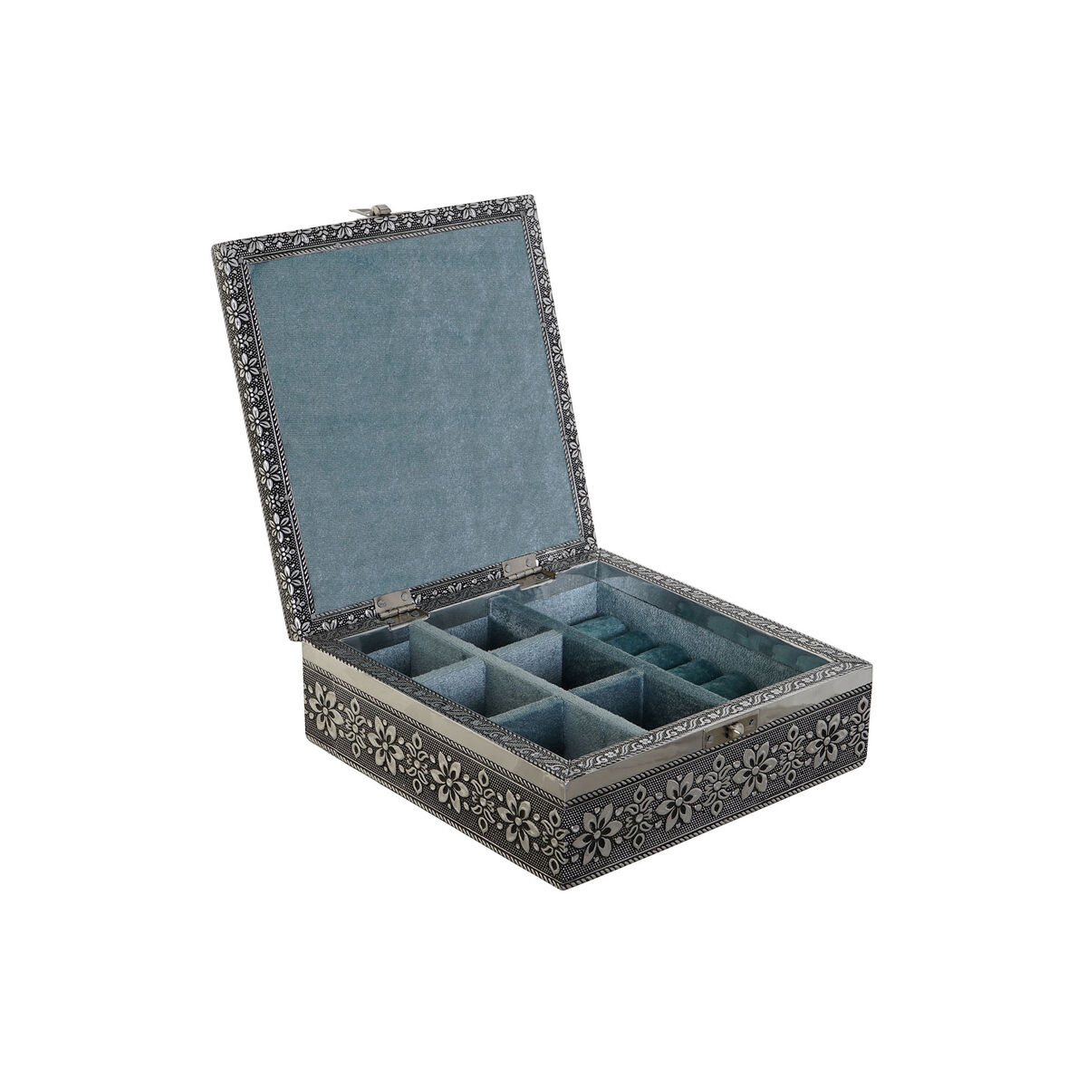 Smyckeskrin DKD Home Decor Silvrig Himmelsblå Trä Aluminium 18 x 18 x 6 cm - 2