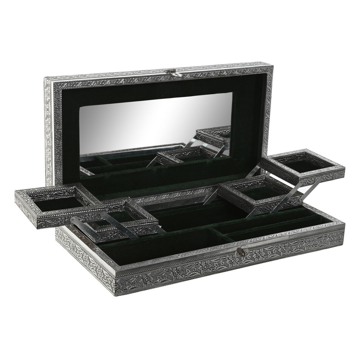 Smyckeskrin Home ESPRIT Grön Silvrig Trä Aluminium 38 x 20 x 7,5 cm - 2