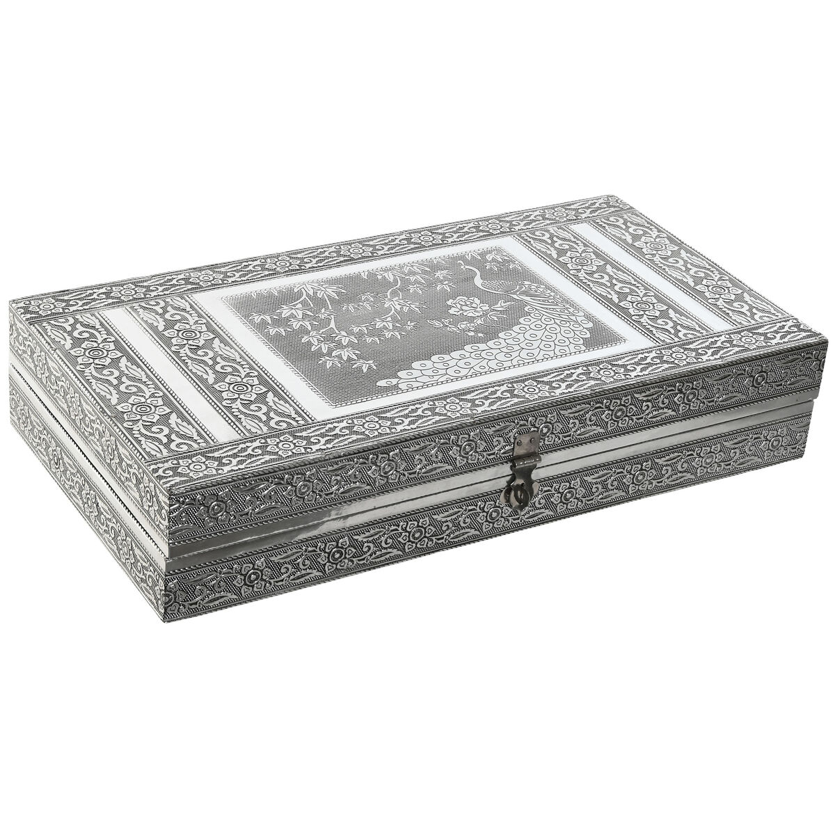 Smyckeskrin Home ESPRIT Grön Silvrig Trä Aluminium 38 x 20 x 7,5 cm