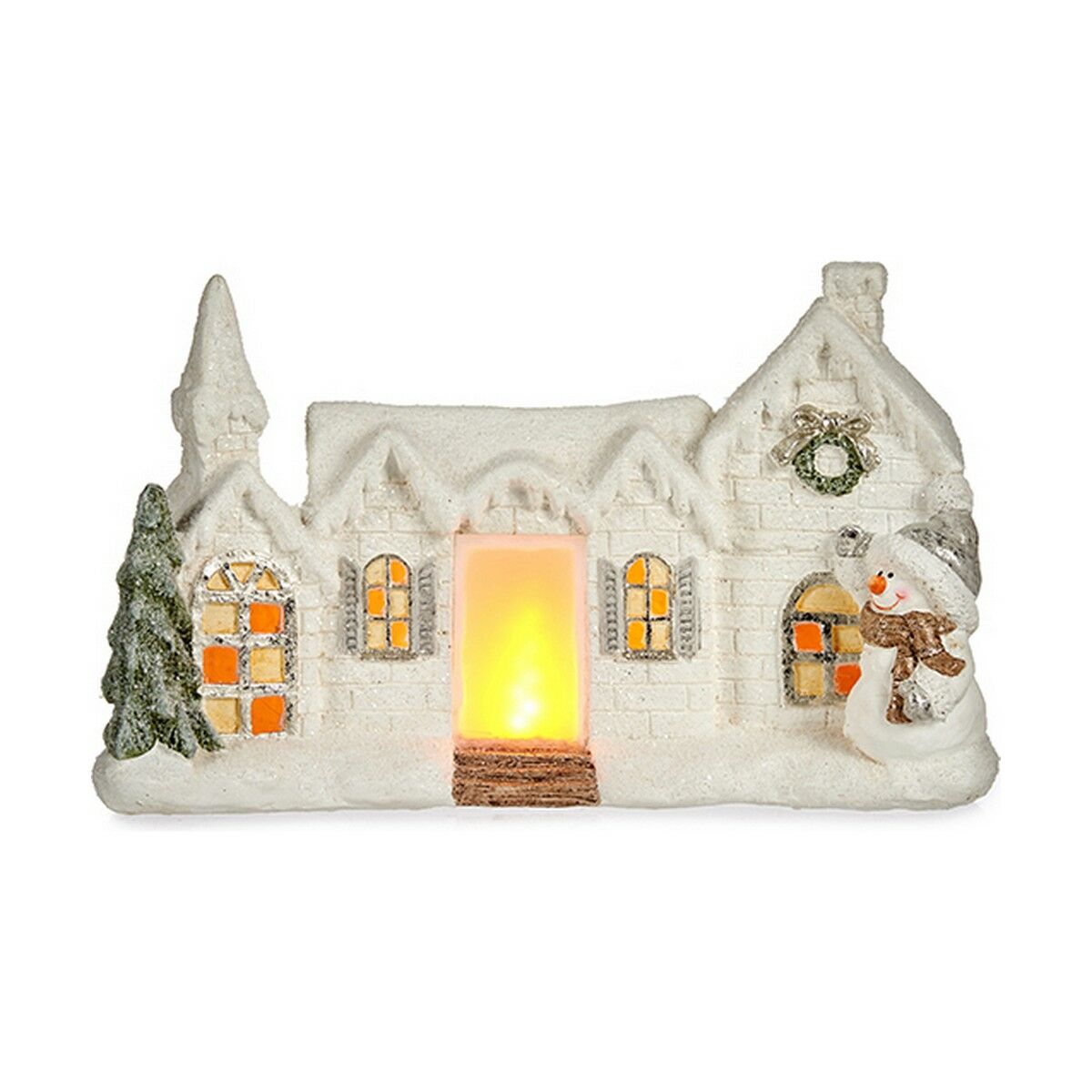 Prydnadsfigur Krist+ Vit Hus Jul 13 x 26,5 x 43 cm LED Ljus