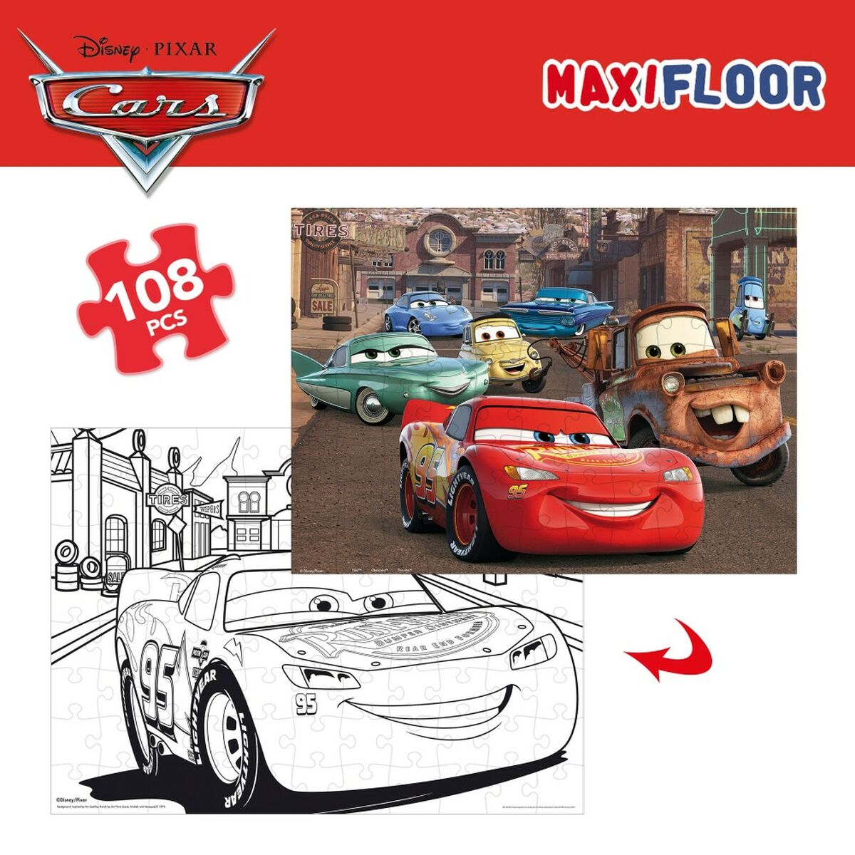 Barnpussel Cars Dubbelsidig 108 Delar 70 x 1,5 x 50 cm (6 antal) - 6
