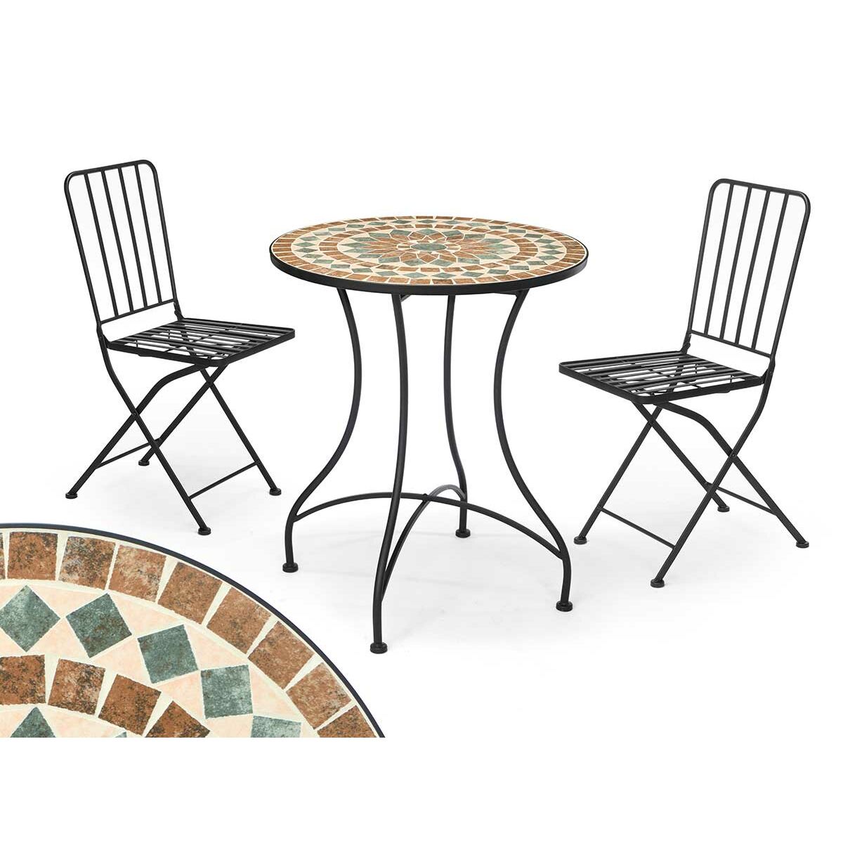 Bord med 2 stolar Ibergarden Mosaico-Forja Brun Svart 100 x 30 x 65 cm