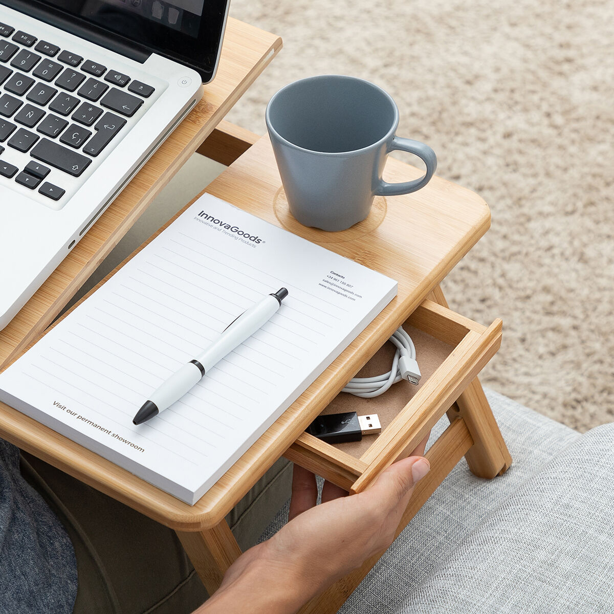 Hopfällbart sidobord av bambu Lapwood InnovaGoods - 41