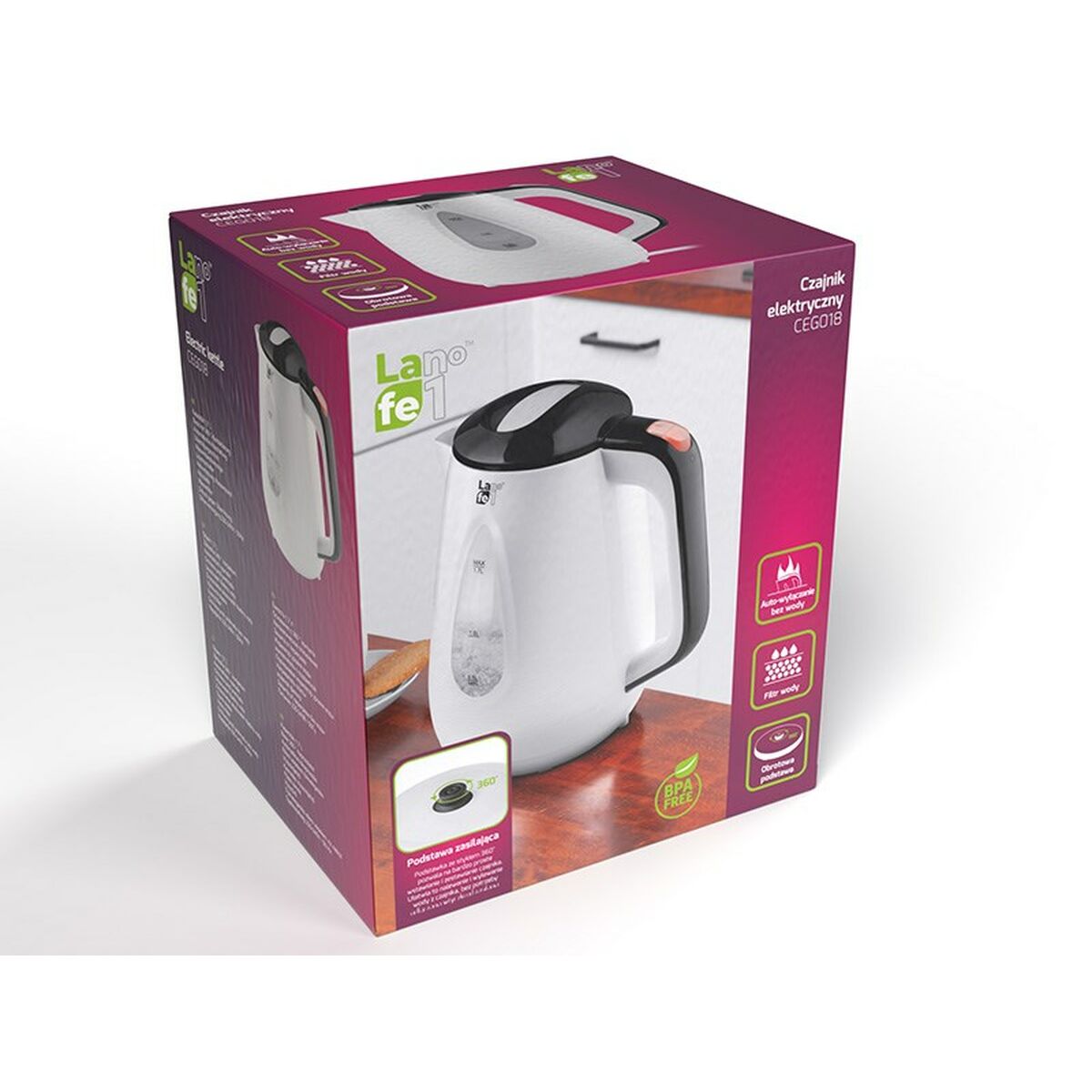 Vattenkokare Lafe CEG018 Vit Svart 2200 W 1,7 L - 4