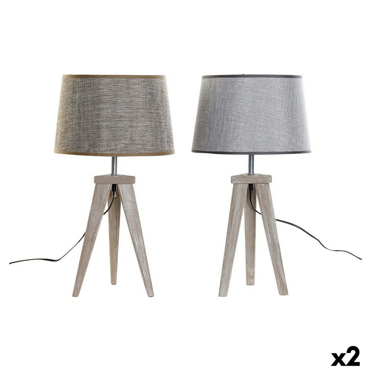 Bordslampa DKD Home Decor Blad Grå Brun linne 250 V 60 W Furu (30 x 30 x 57.5 cm) (2 pcs) - 4